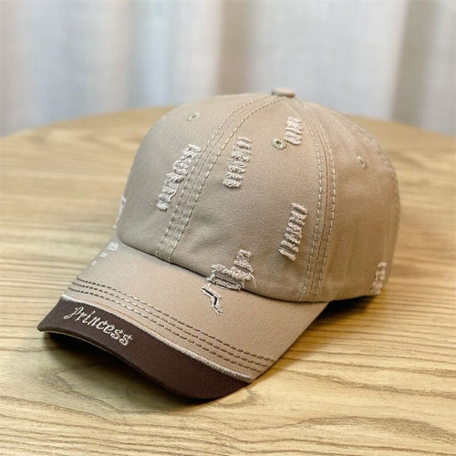 Distressed Embroidered-Letter Baseball Cap - image 2