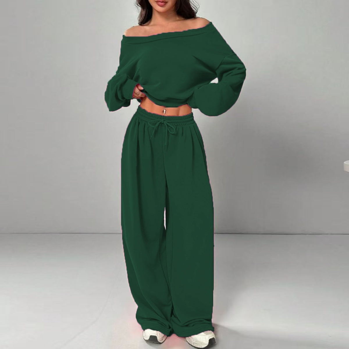 Women's One-Shoulder 2-Piece Sweatshirt and Trousers Set - product image 15