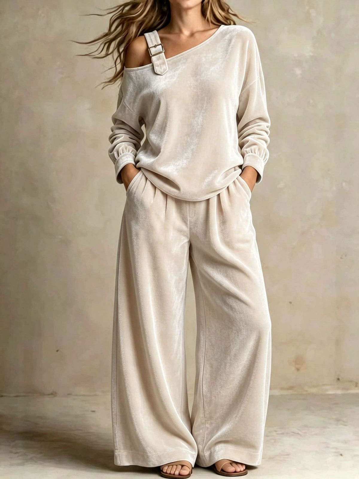 Women's Off-Shoulder Gold Velvet Two-Piece Set - product image 5