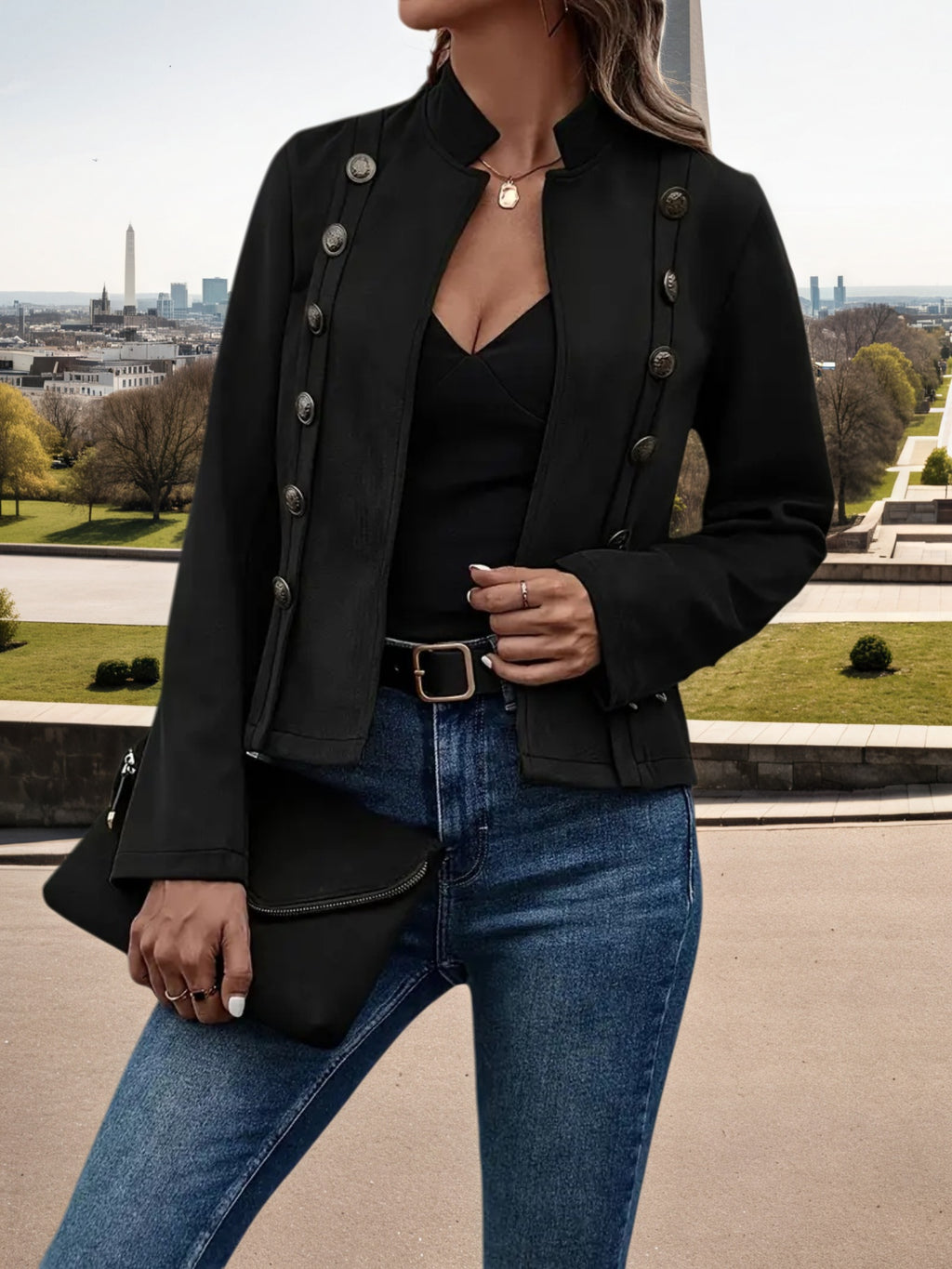 Women's Double-Breasted Long-Sleeve Jacket - view 5