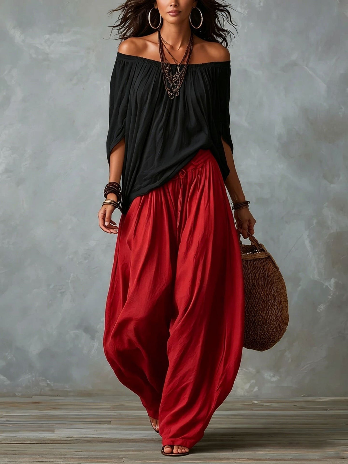 Women's Off-Shoulder Two-Piece Set – Long Sleeve Top & Flare Pants - product image 14