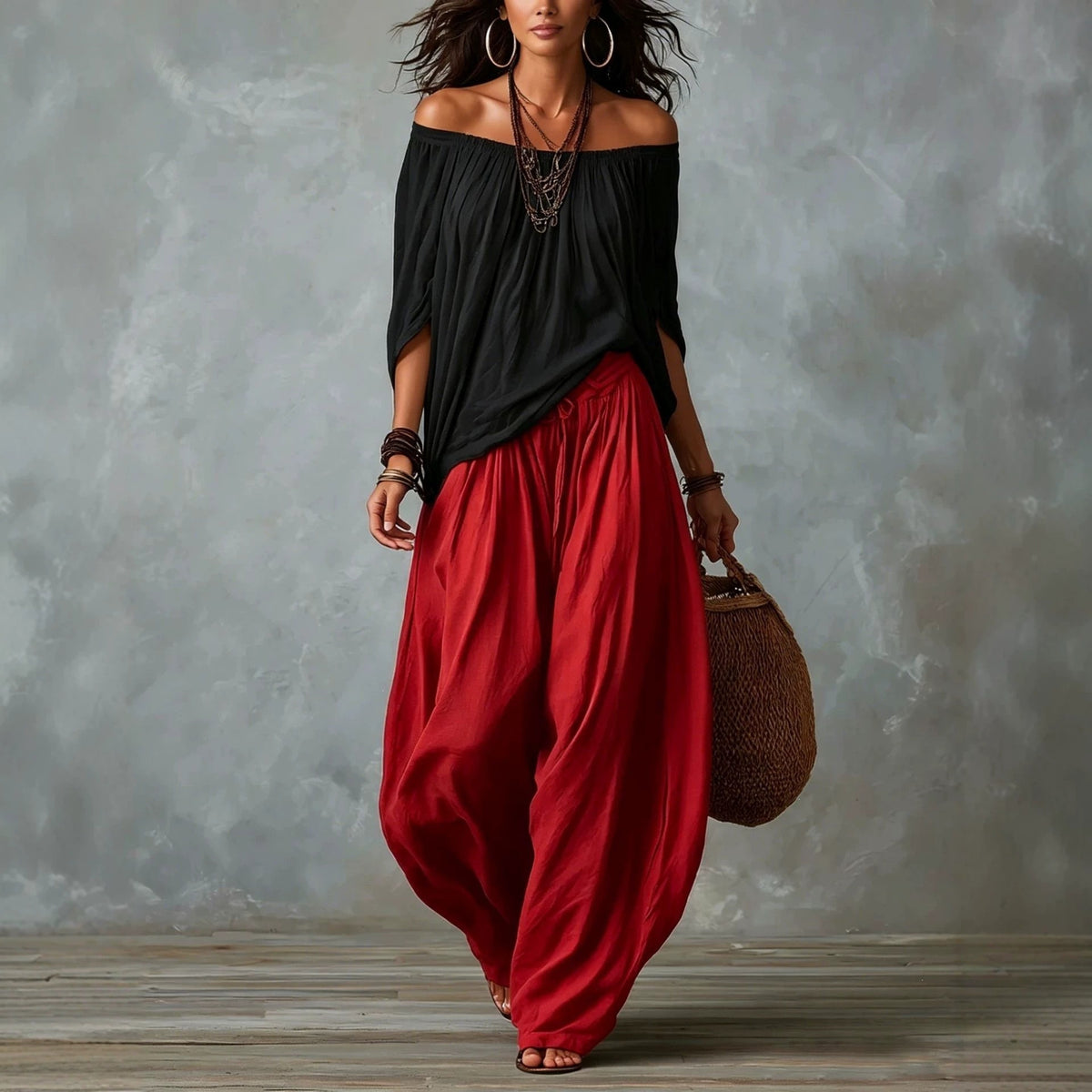 Women's Off-Shoulder Two-Piece Set – Long Sleeve Top & Flare Pants - product image 10