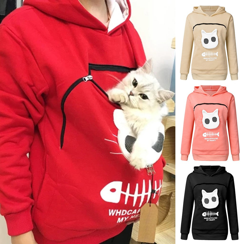 Cat Pocket Hoodie Sweatshirt – Women’s Long Sleeve Cozy Sweater - product image 1