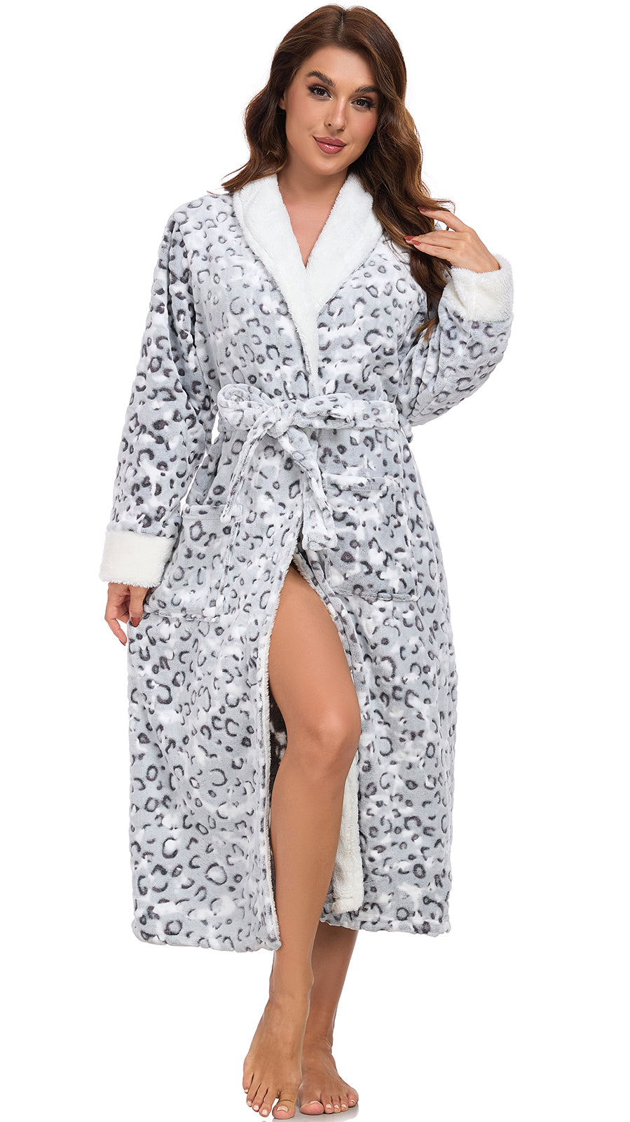 RONGTAI Women's Long Hooded Fleece Bathrobe