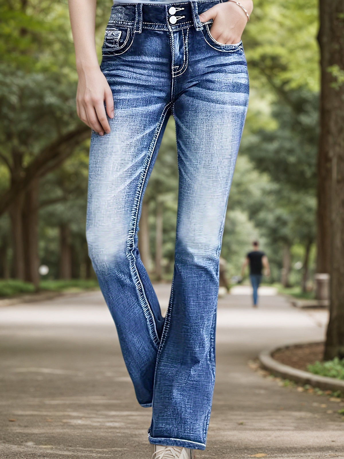Women's Embroidered Stretch Bell-Bottom Jeans - view 2