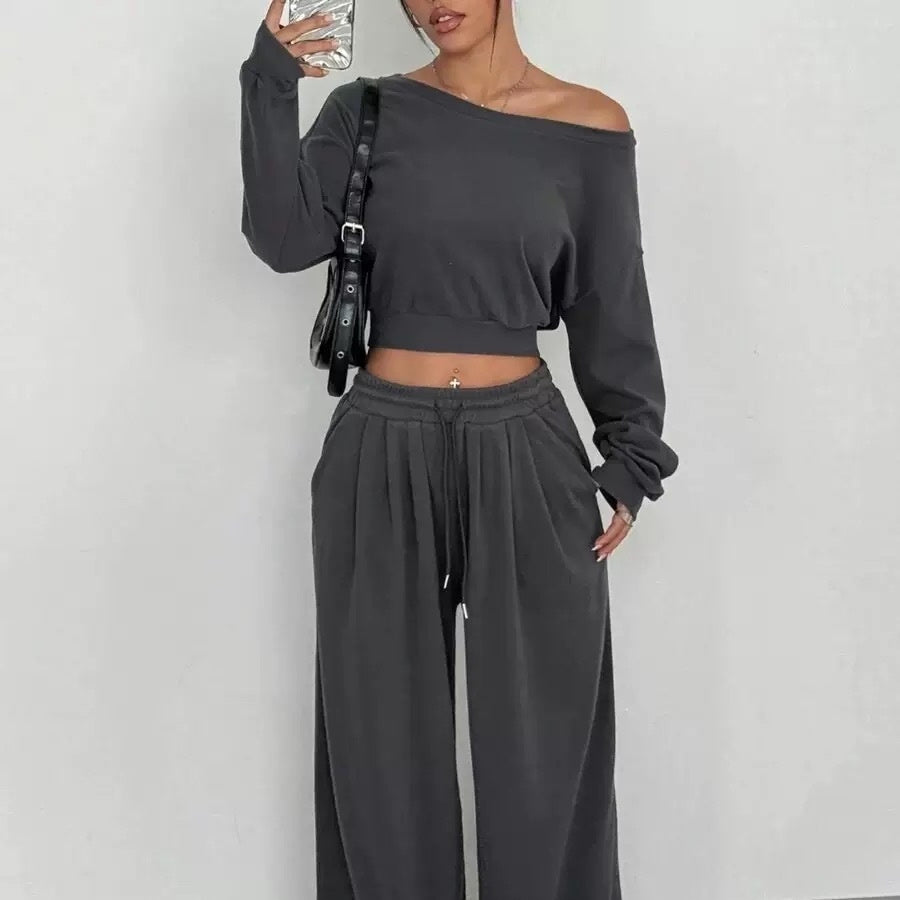 Women's One-Shoulder 2-Piece Sweatshirt and Trousers Set - product image 19