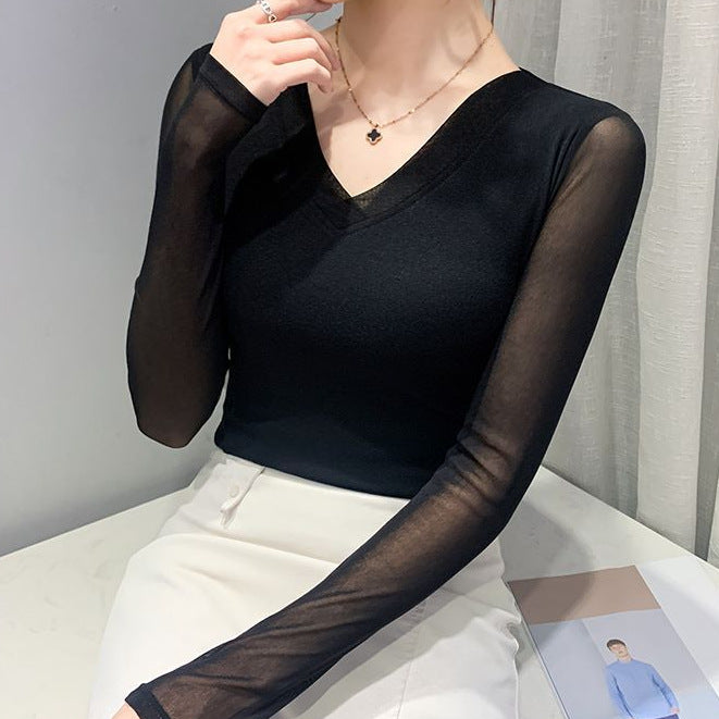 V-Neck Mesh Long-Sleeve Base Top - product image 5