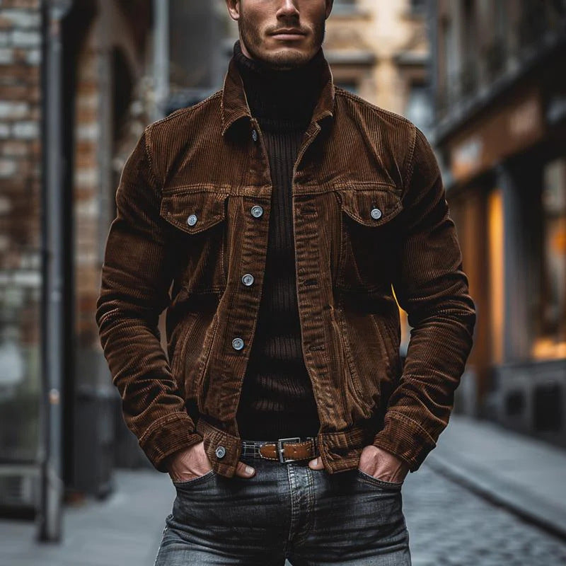 Men's Pocket Corduroy Long Sleeve Striped Lapel Jacket - product image 1