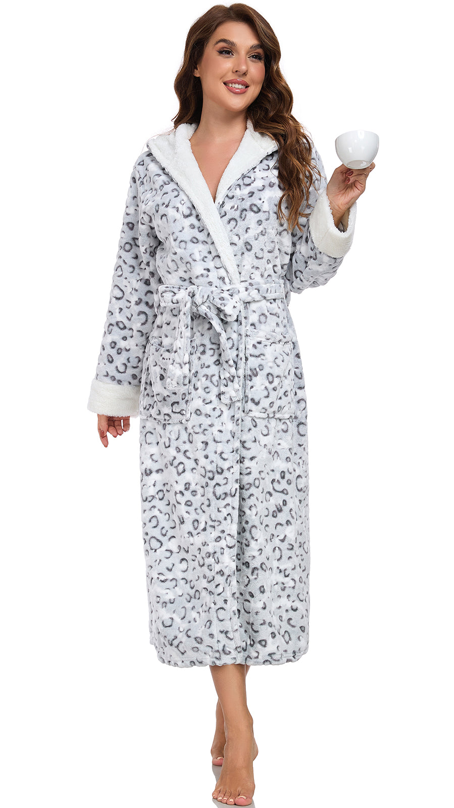 RONGTAI Women's Long Hooded Fleece Bathrobe - view 2