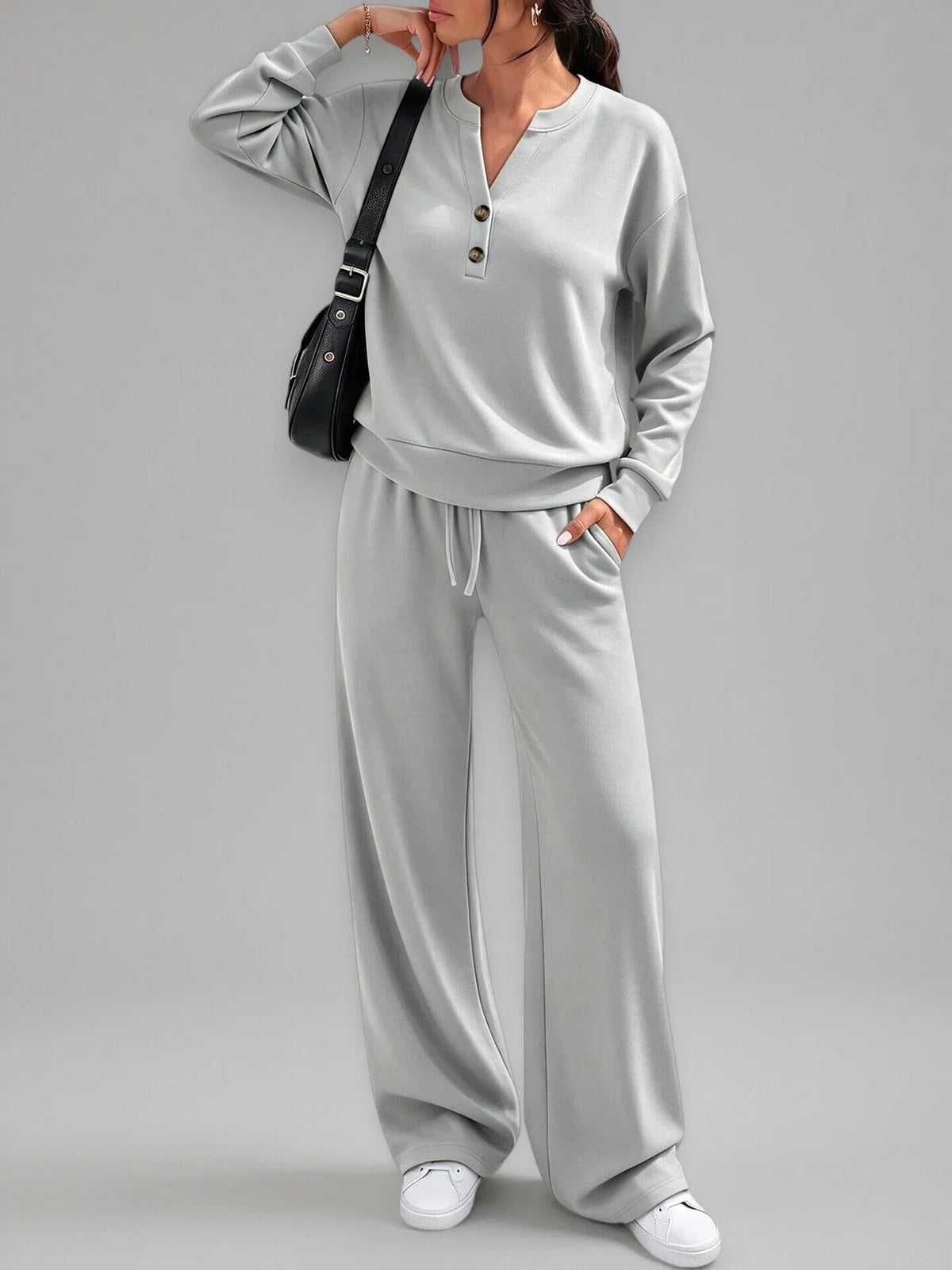Loose Long-Sleeve Top & Wide-Leg Pants Casual Two-Piece Set - product image 8