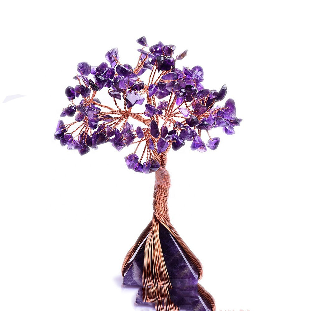Natural Crystal Lucky Fortune Tree with Amethyst Pyramid Base - product image 1