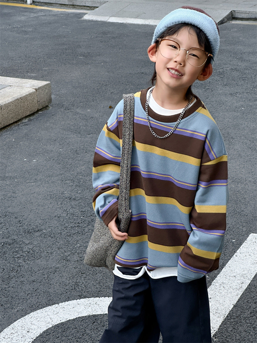 Boys' Striped Letter Pullover Sweatshirt – Long Sleeve Cotton Top - product image 2
