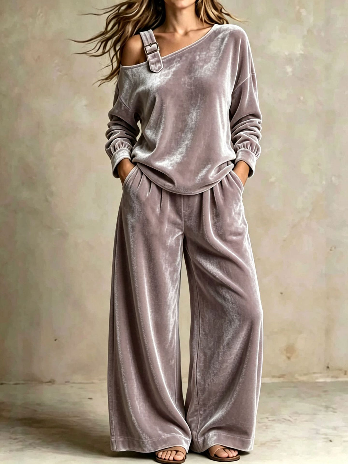 Women's Off-Shoulder Gold Velvet Two-Piece Set - product image 11