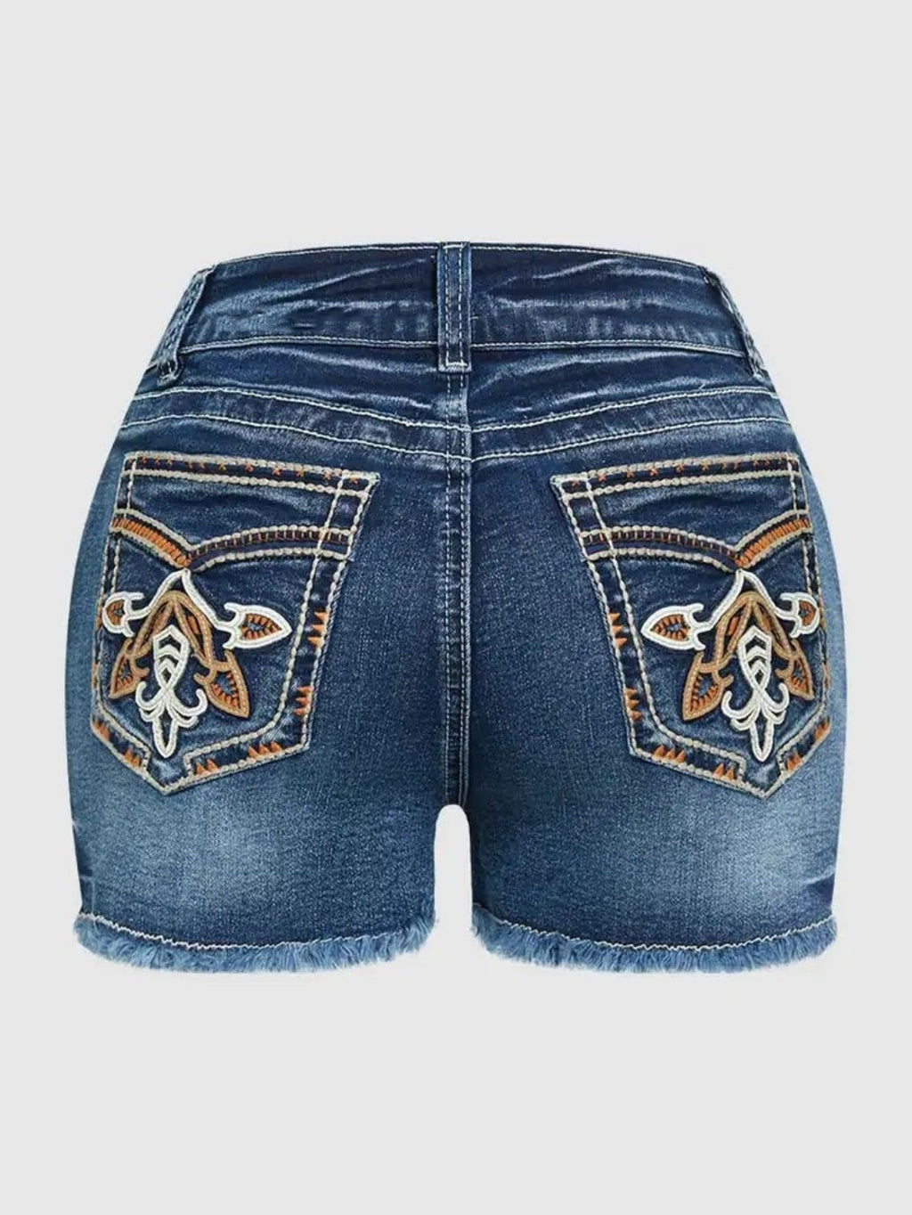 Women's embroidered high-waist denim shorts - view 2
