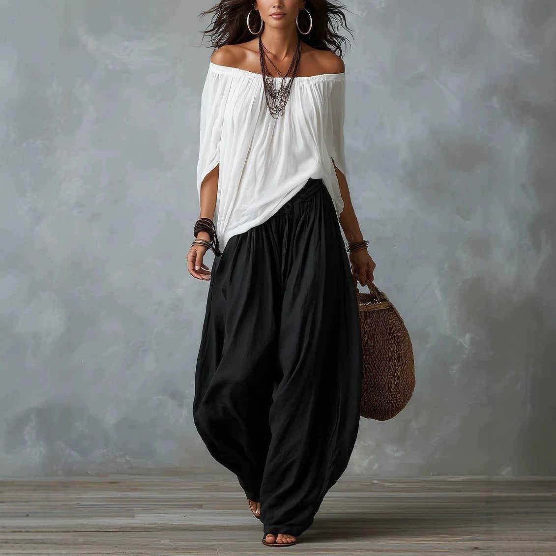 Women's Off-Shoulder Two-Piece Set – Long Sleeve Top & Flare Pants - product image 7