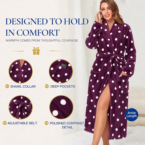 Women's plush fleece shawl-collar robe