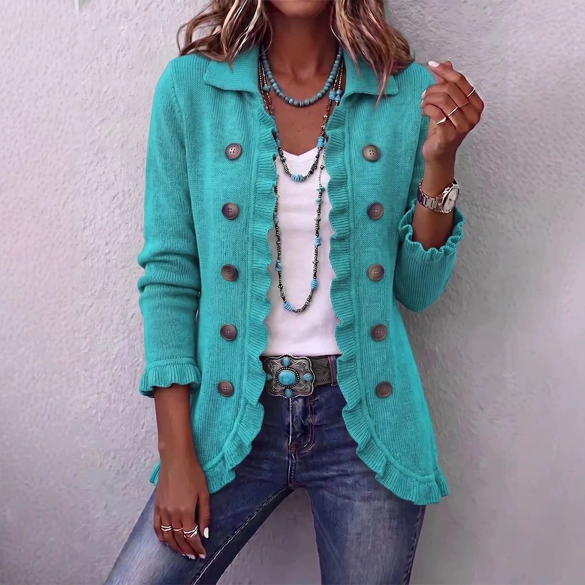 Women's Ruffled Knit Cardigan Sweater - product image 8