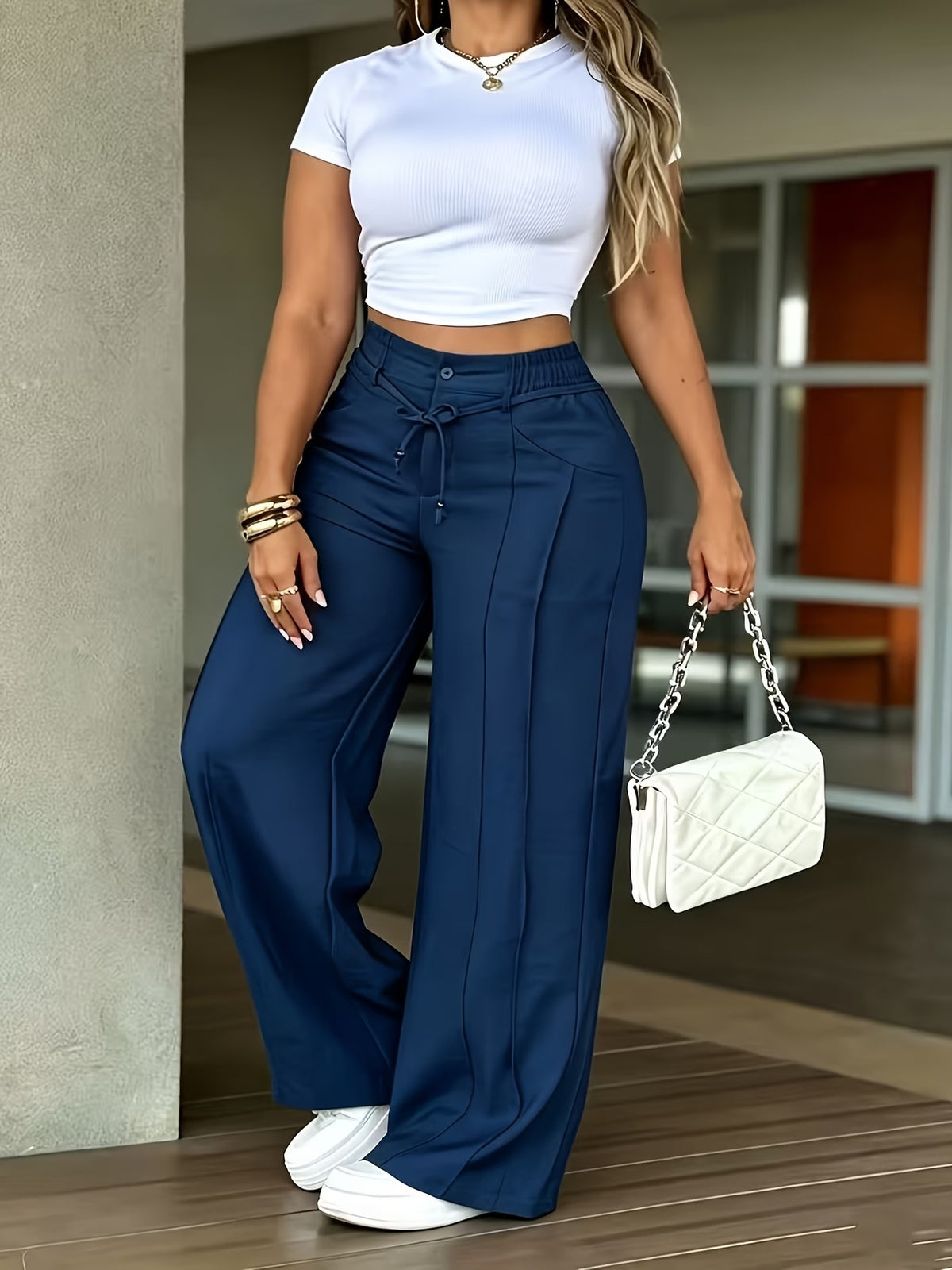 Women's High-Waist Drawstring Wide-Leg Pants - product image 2
