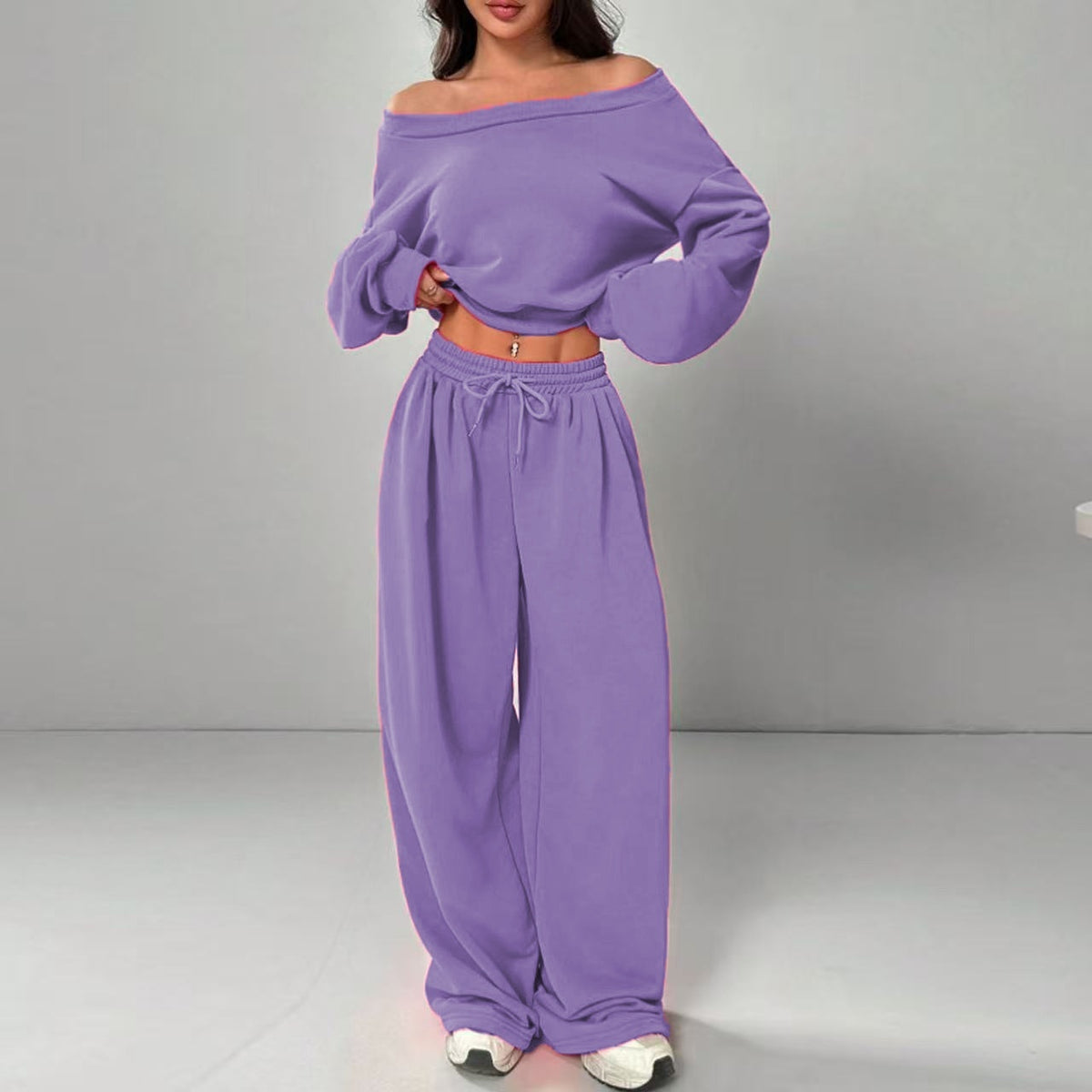 Women's One-Shoulder 2-Piece Sweatshirt and Trousers Set - product image 9