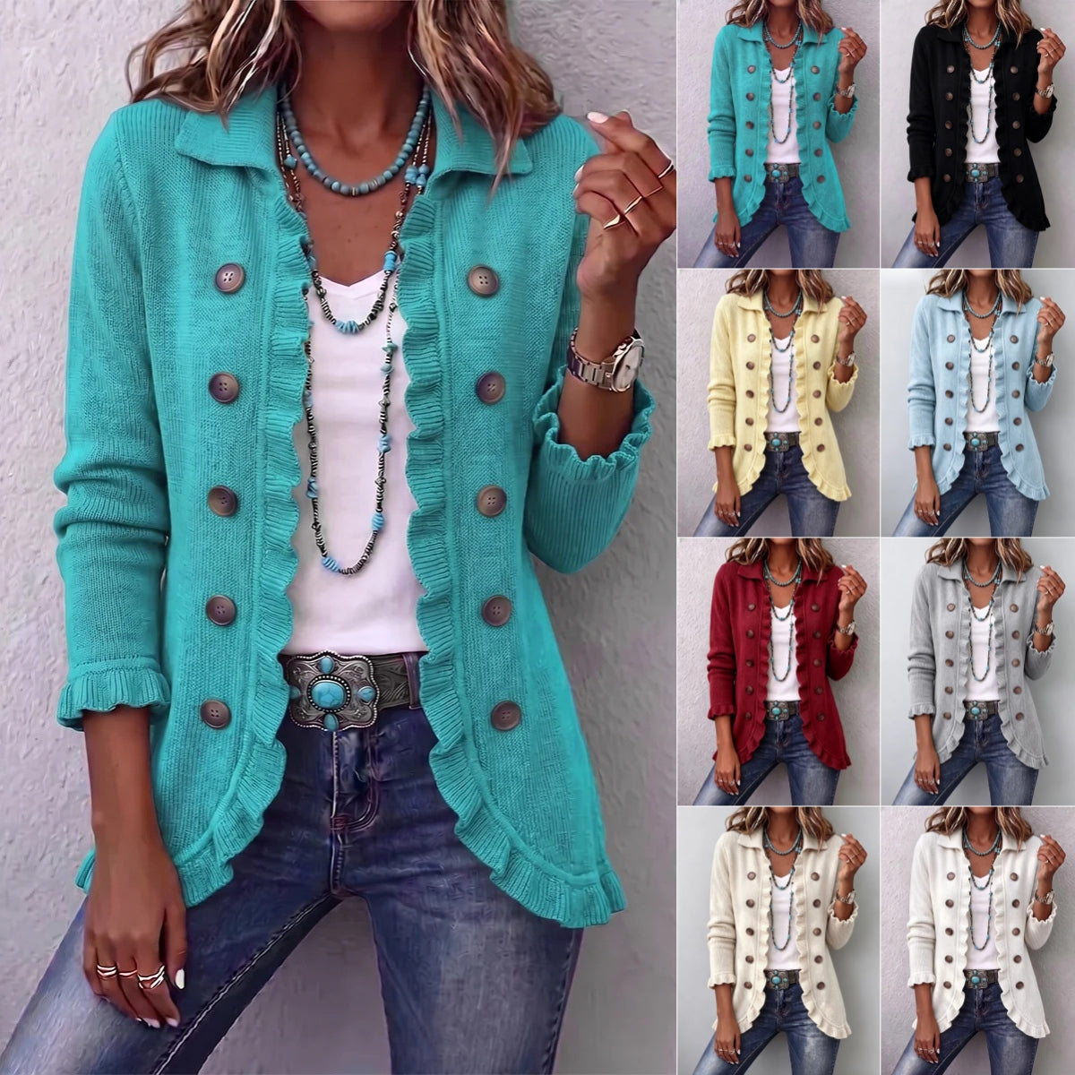 Women's Ruffled Knit Cardigan Sweater - product image 1