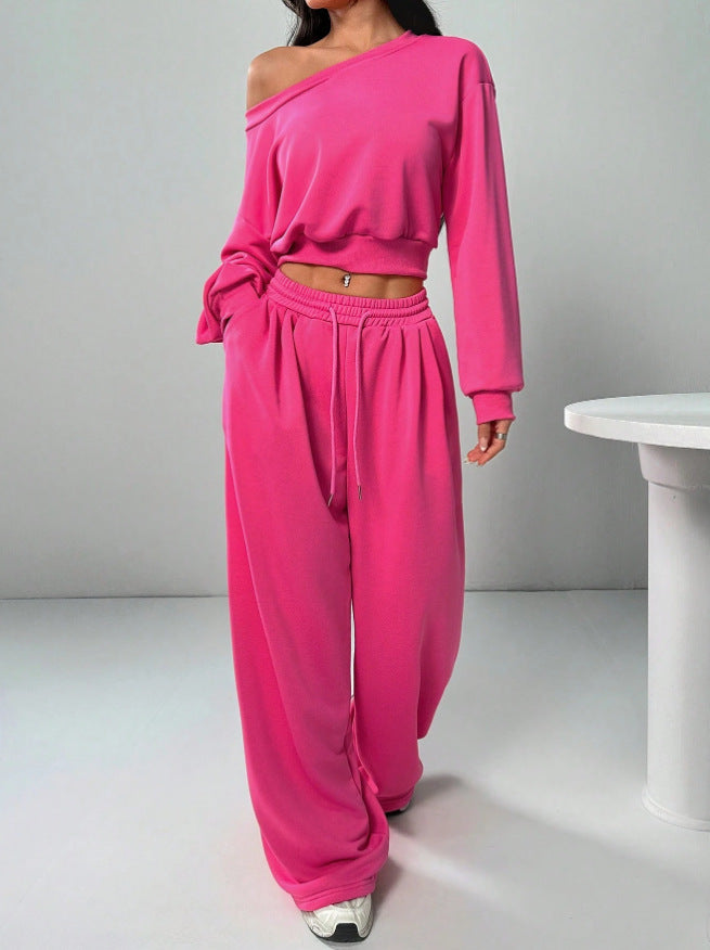 Women's One-Shoulder 2-Piece Sweatshirt and Trousers Set - product image 22