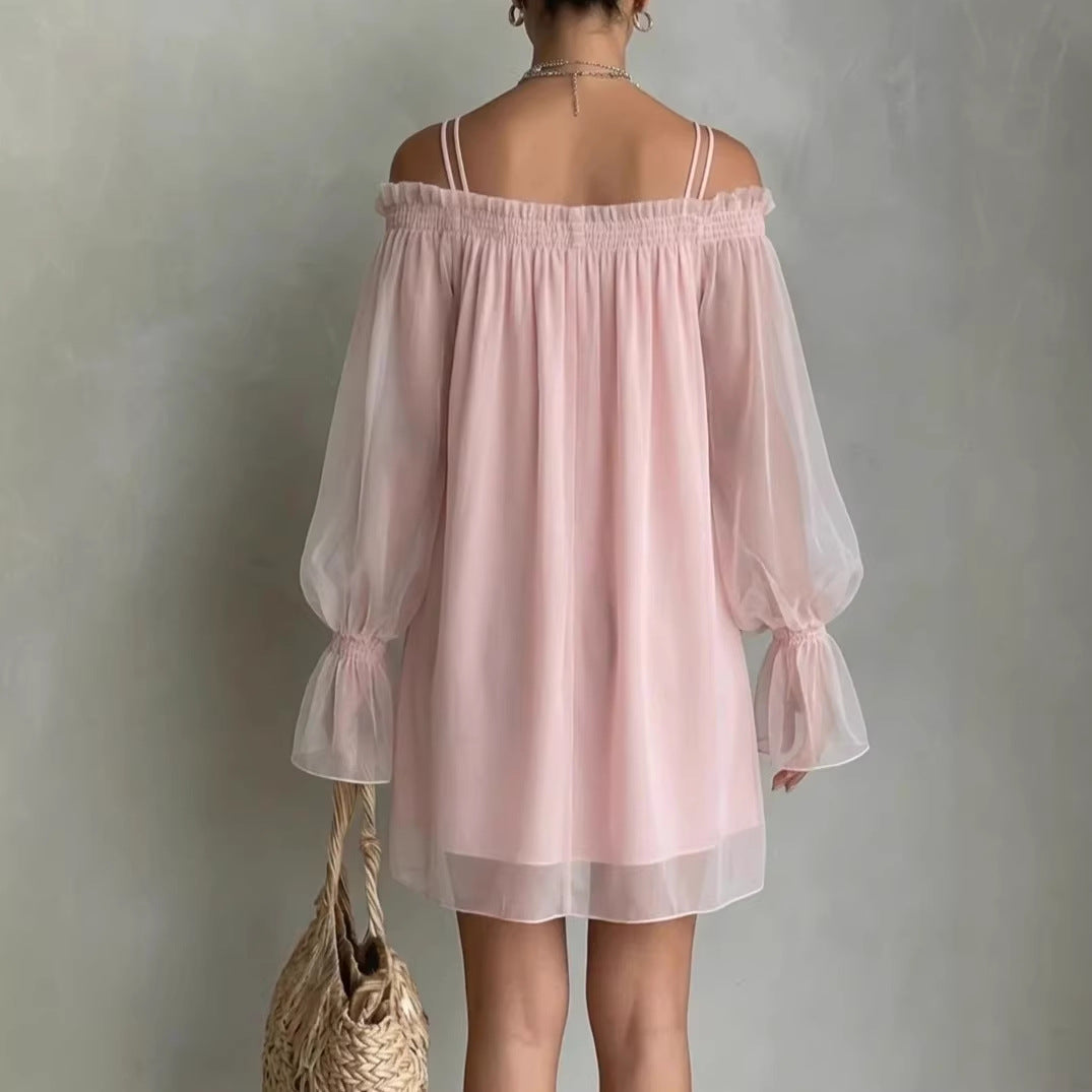 Women's Off-Shoulder Mesh Long Sleeve Mini Dress - product image 3