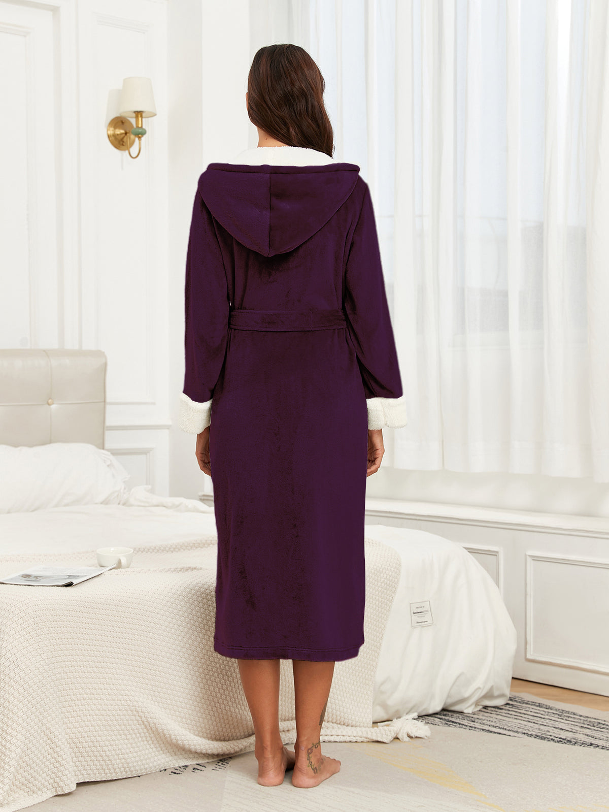 RONGTAI Women's Long Hooded Fleece Bathrobe - view 8