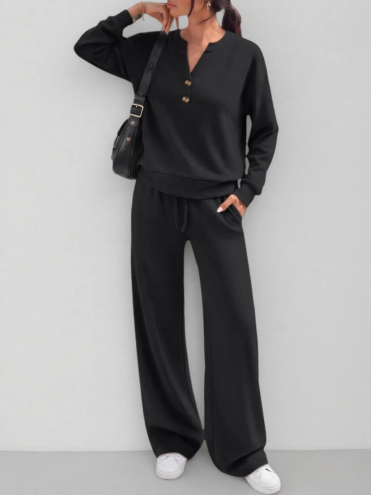 Loose Long-Sleeve Top & Wide-Leg Pants Casual Two-Piece Set - product image 4