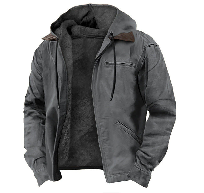 Men's Long Hooded Zip-Up Coat with Pockets - image 5
