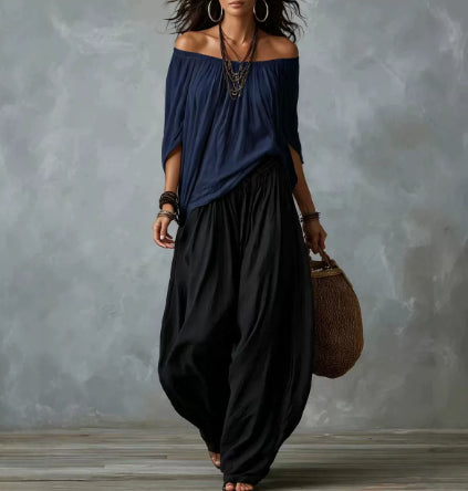 Women's Off-Shoulder Two-Piece Set – Long Sleeve Top & Flare Pants - product image 4