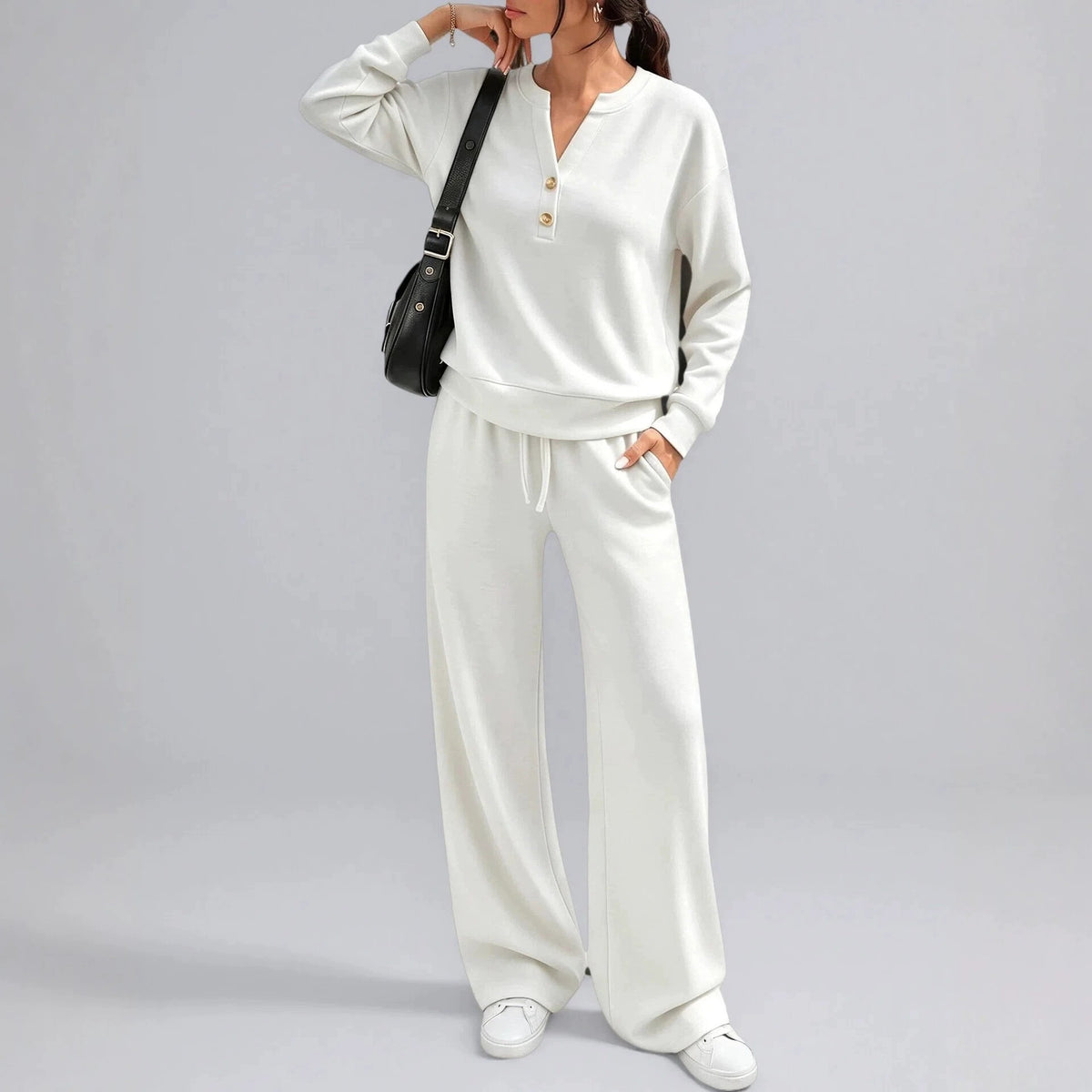 Loose Long-Sleeve Top & Wide-Leg Pants Casual Two-Piece Set - product image 3