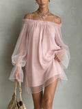 Women's Off-Shoulder Mesh Long Sleeve Mini Dress - product image 6