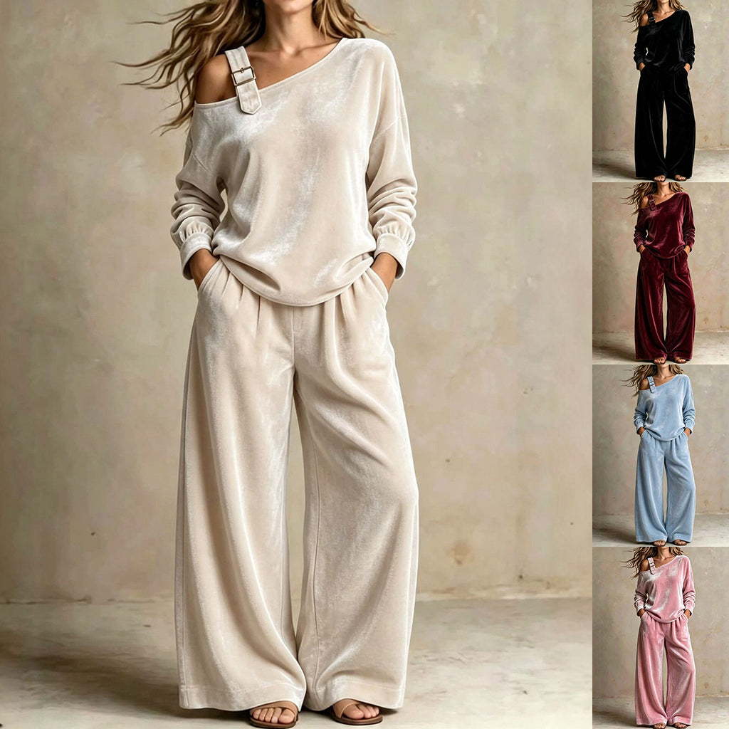 Women's Off-Shoulder Gold Velvet Two-Piece Set - product image 1