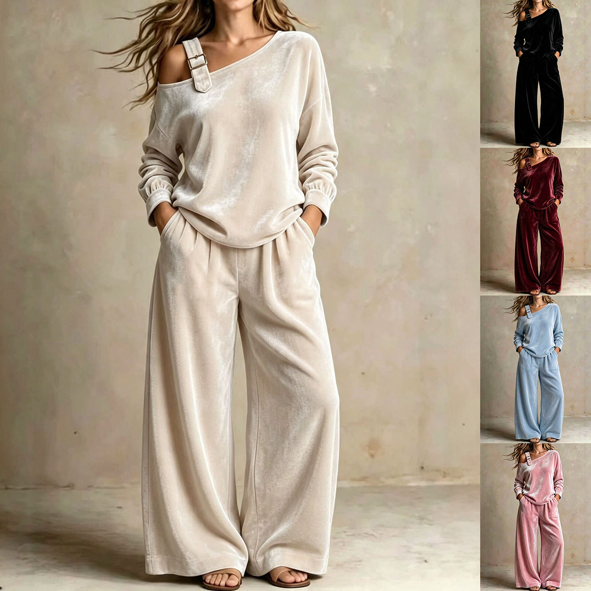 Women's Off-Shoulder Gold Velvet Two-Piece Set - product image 1