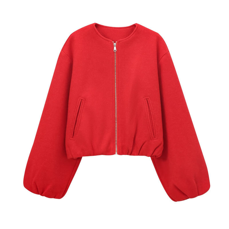 Womens Loose-Fit Crew-Neck Zip-Up Baseball Jacket - product image 4