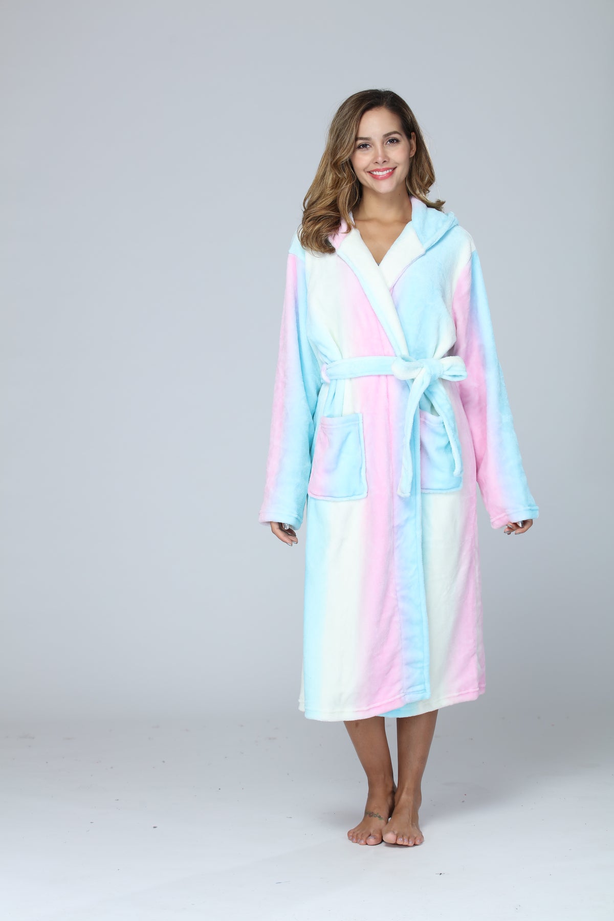 RONGTAI Women's Long Hooded Fleece Bathrobe - view 3