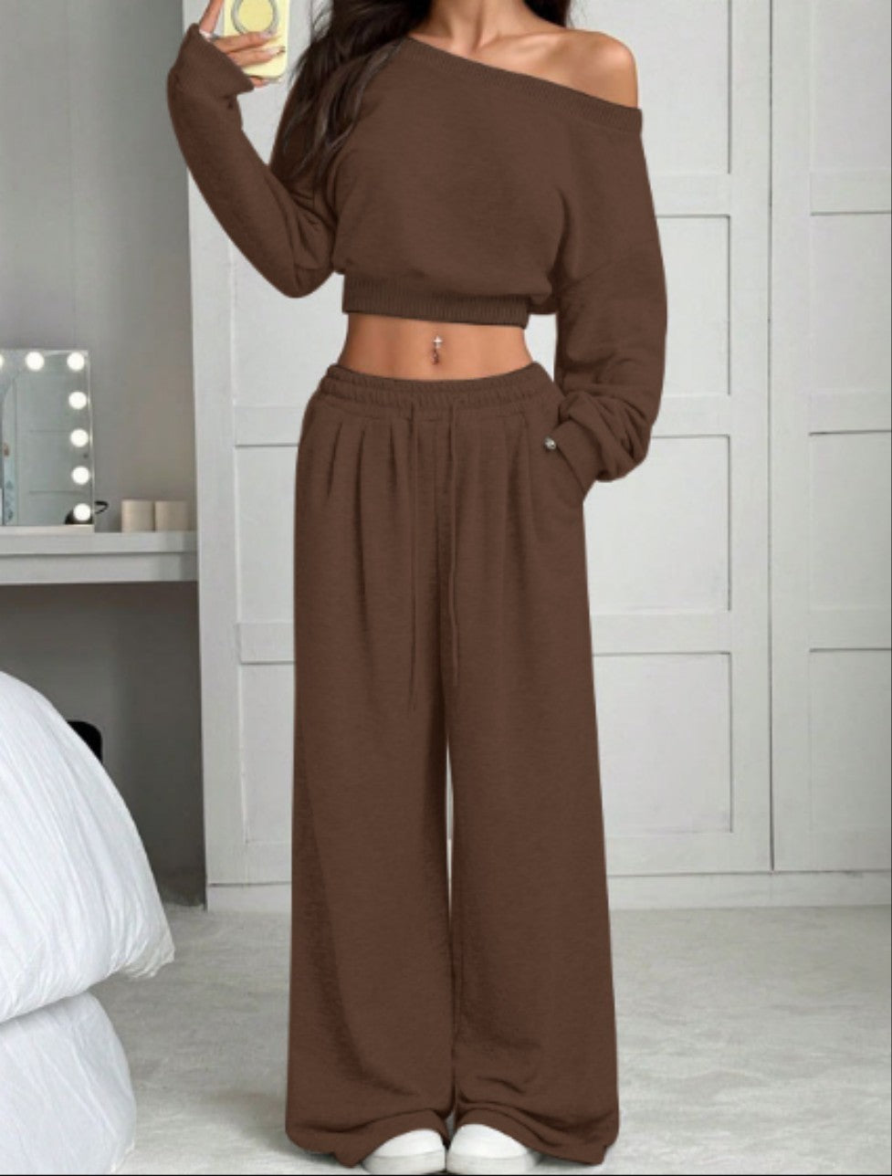 Women's One-Shoulder 2-Piece Sweatshirt and Trousers Set - product image 16