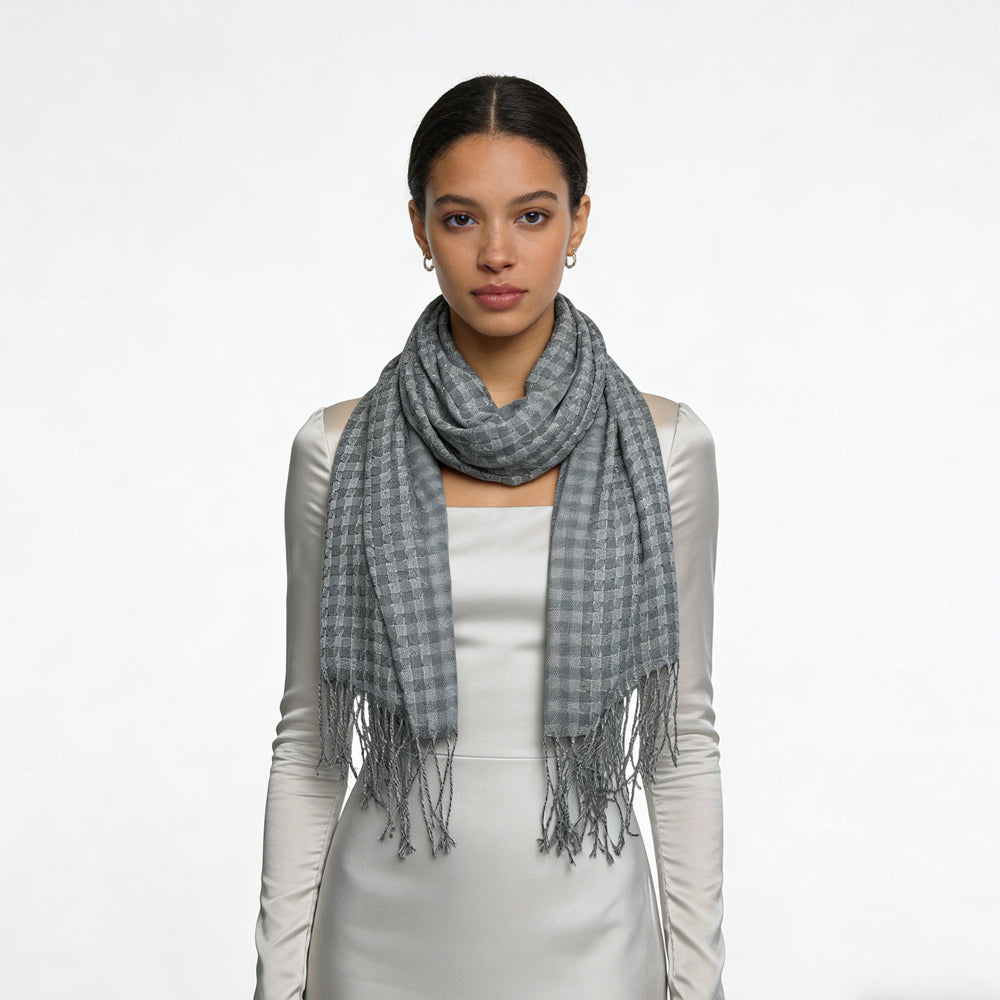 Gray fringed acrylic scarf - view 4
