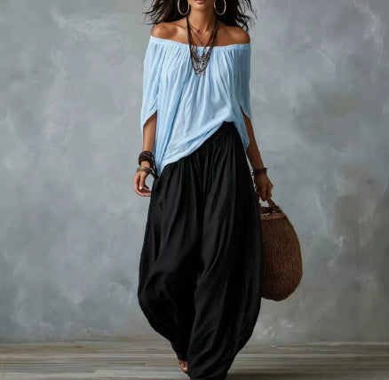 Women's Off-Shoulder Two-Piece Set – Long Sleeve Top & Flare Pants - product image 13