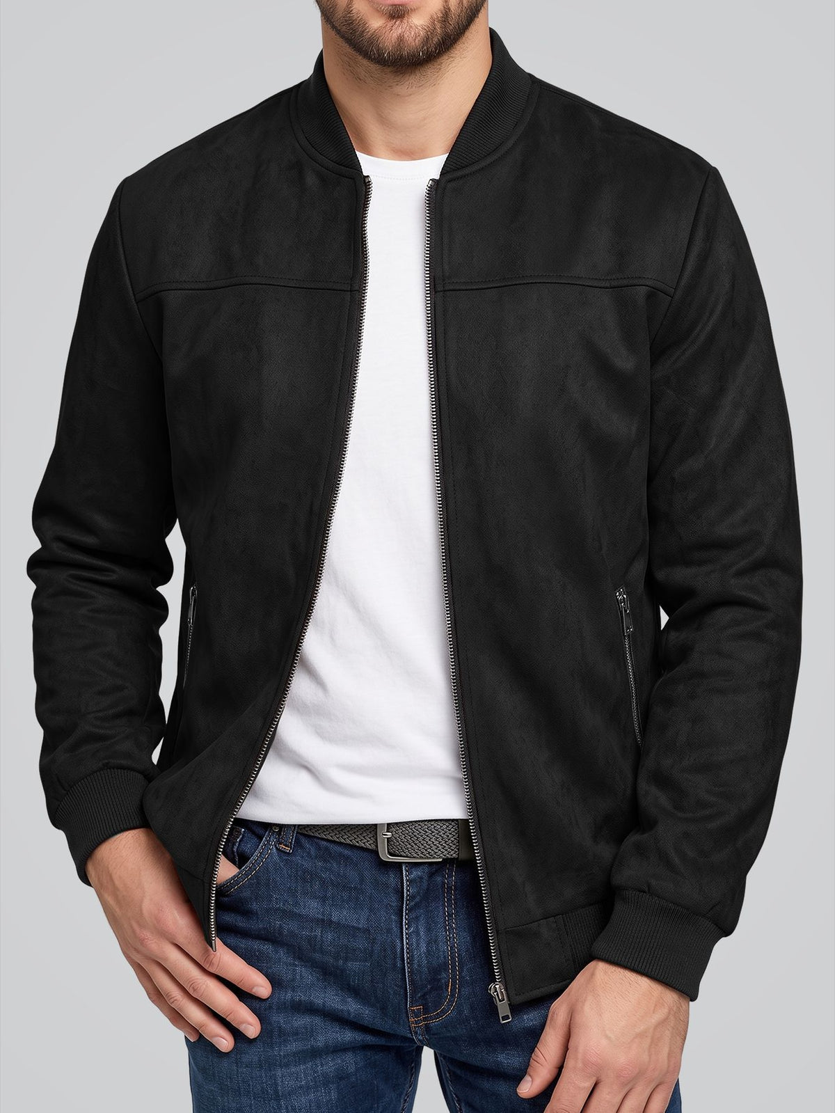 Suede Flight Jacket, Solid-Color Zip-Up Outerwear - product image 5