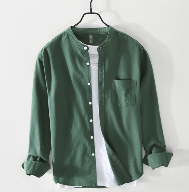 Men's Stand Collar Long Sleeve Cotton Linen Shirt - product image 4