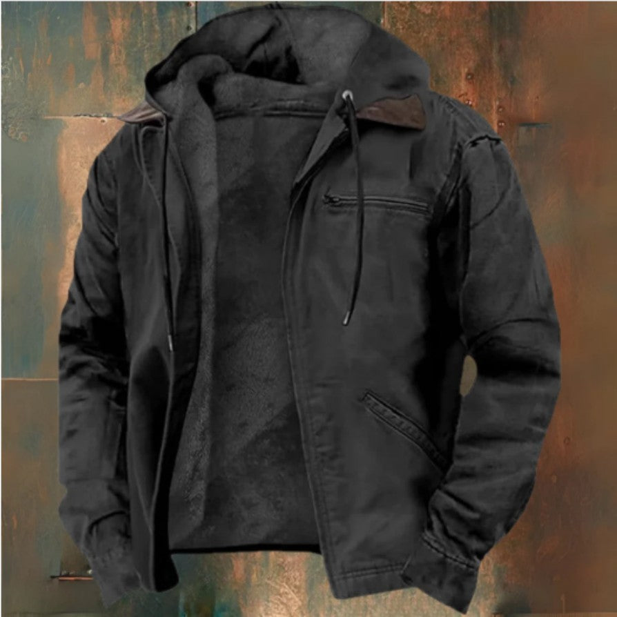 Men's Long Hooded Zip-Up Coat with Pockets - image 10