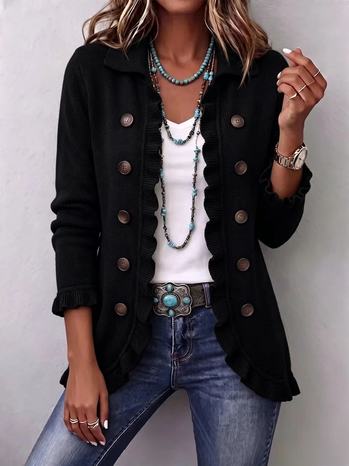 Women's Ruffled Knit Cardigan Sweater - product image 7