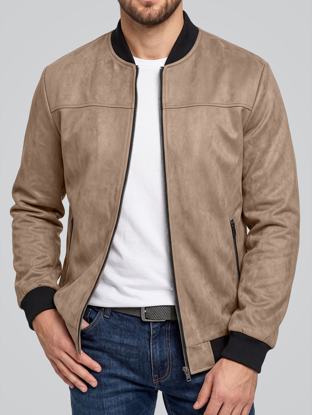 Suede Flight Jacket, Solid-Color Zip-Up Outerwear - product image 7