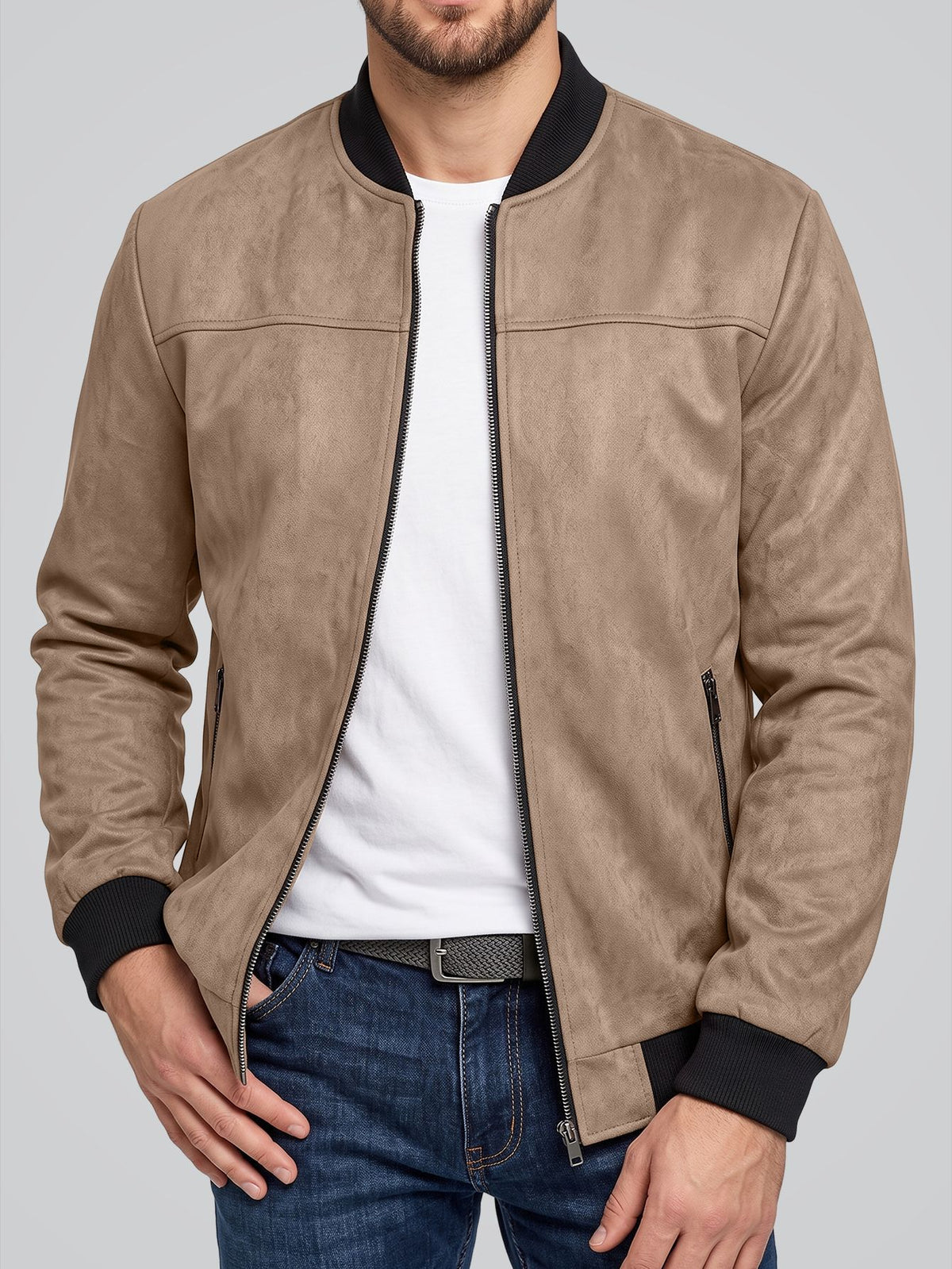 Suede Flight Jacket, Solid-Color Zip-Up Outerwear - product image 7