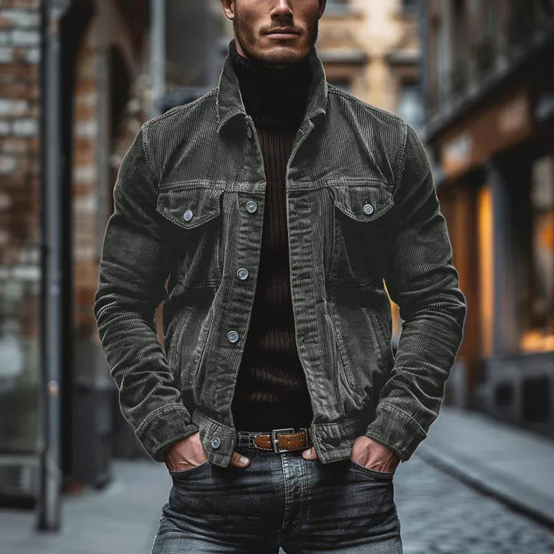 Men's Pocket Corduroy Long Sleeve Striped Lapel Jacket - product image 6