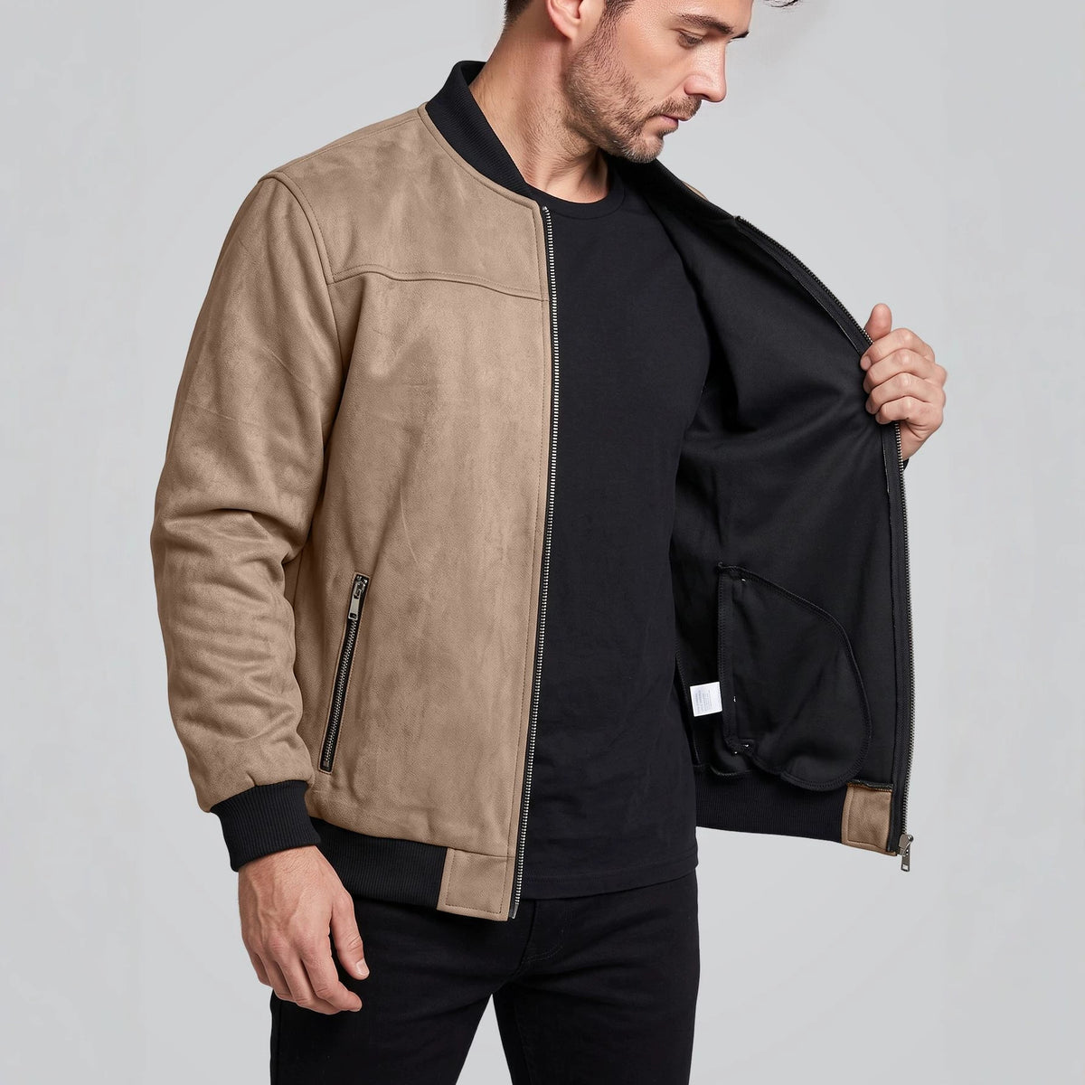 Suede Flight Jacket, Solid-Color Zip-Up Outerwear - product image 1