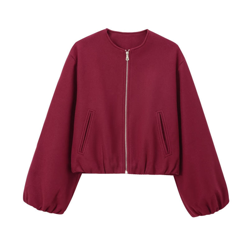 Womens Loose-Fit Crew-Neck Zip-Up Baseball Jacket - product image 2