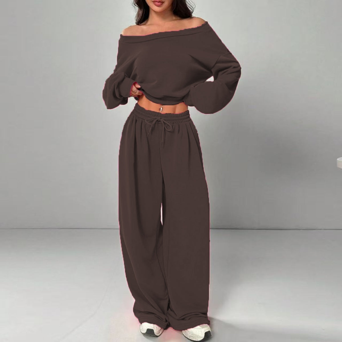 Women's One-Shoulder 2-Piece Sweatshirt and Trousers Set - product image 7