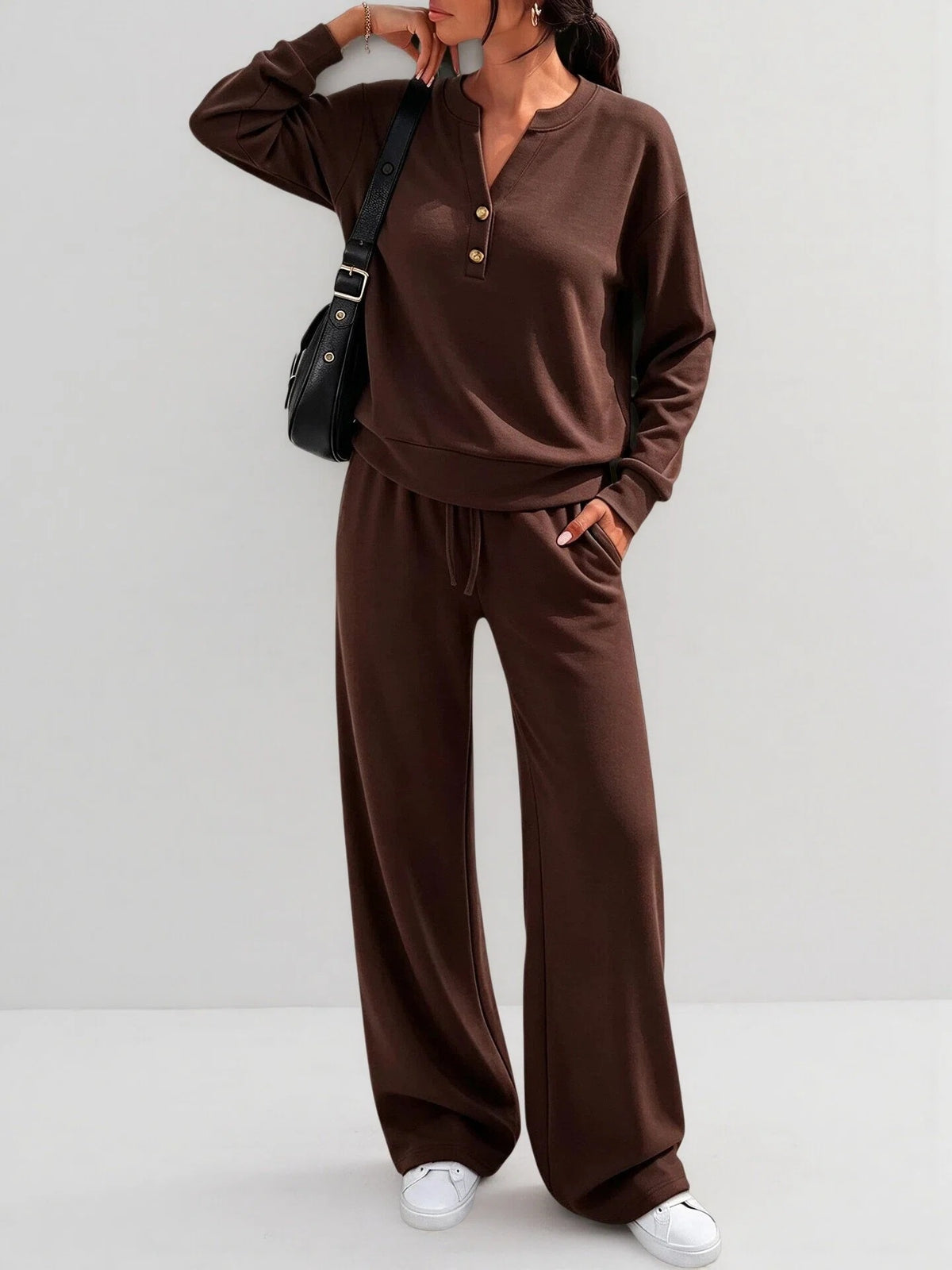 Loose Long-Sleeve Top & Wide-Leg Pants Casual Two-Piece Set - product image 5